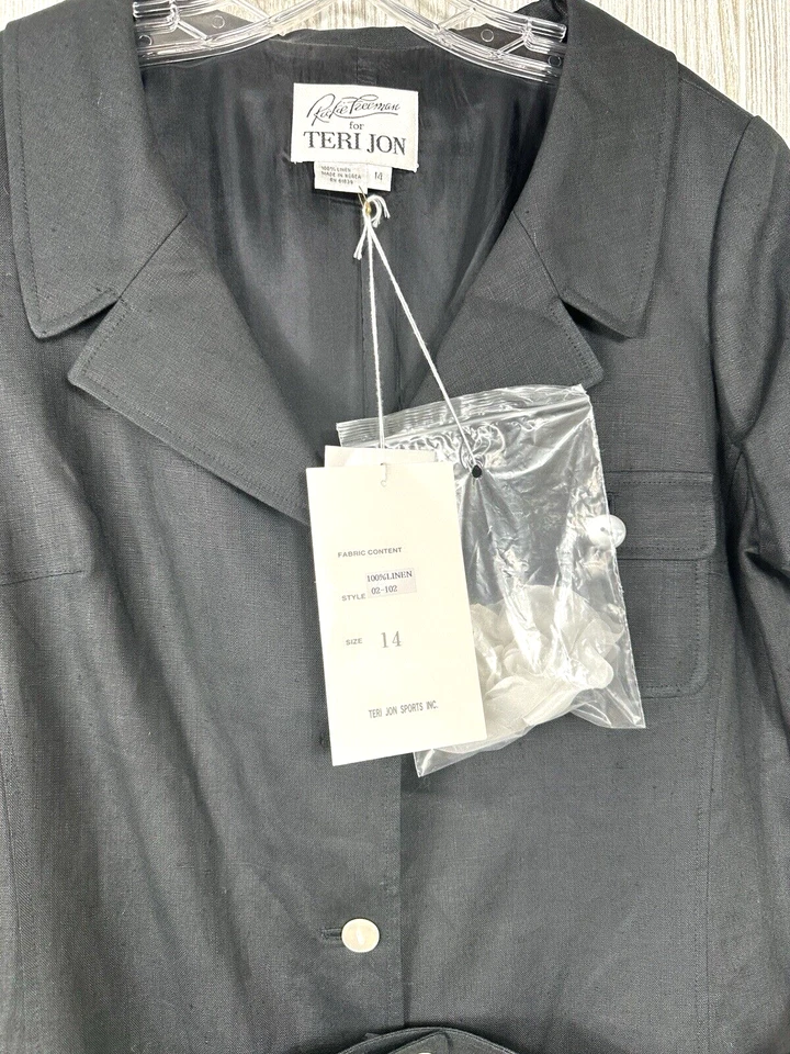 Vintage Rickie Freeman Teri Jon Black 100% Linen S/S Belted Shirt Dress Size 14 - Image 4 of 4