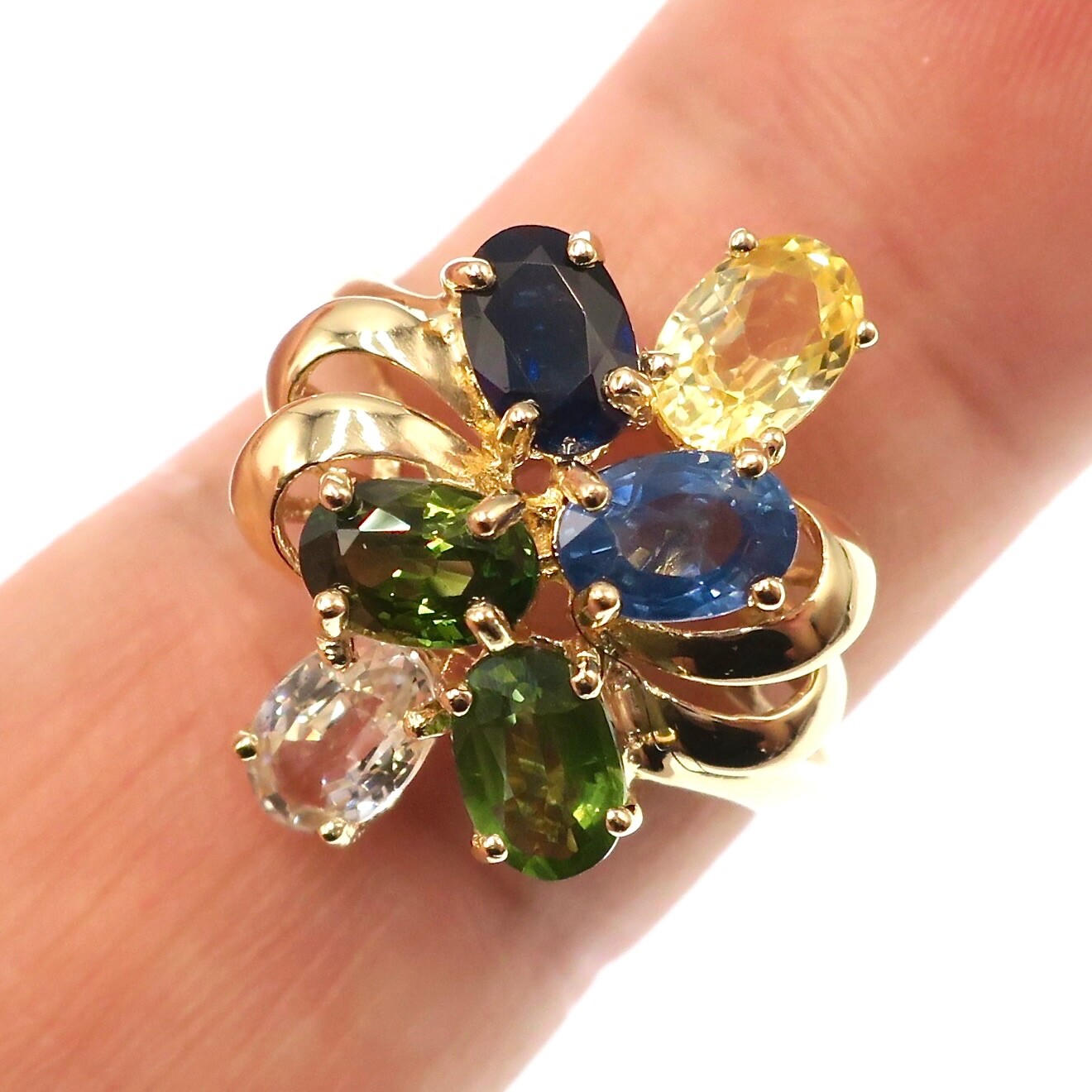 Classic 14k Solid Yellow Gold Multi-Colored Sapph… - image 1