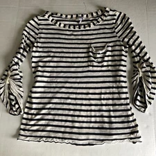 Splendid Blue Striped Pocket Roll Tab Sleeve Top Women’s Sz M A1074