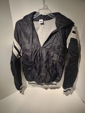 VTG Russell Athletic Windbreaker Hooded Jacket 1/4 Zip Black S Jersey Lined USA