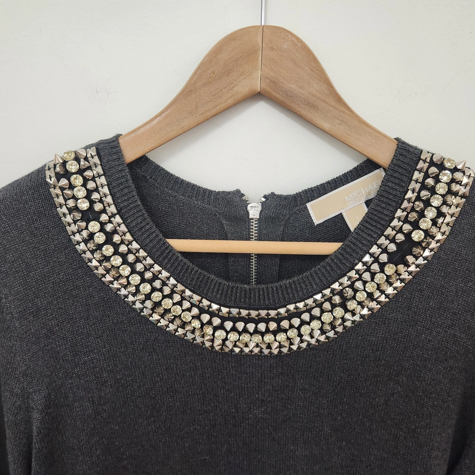 Abito corto maglione MICHAEL KORS donna grigio girocollo scollo a punta taglia L