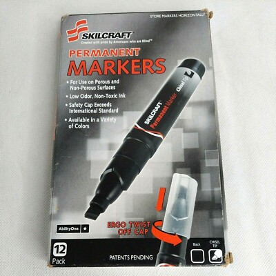 Skilcraft Large Permanent Marker, Chisel Tip, Black. 12 Markers (