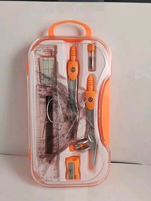 Unjoo Math Geometry Kit Sets 10 Piece Student Supplies Orange Homeschooling New