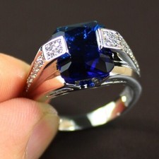 2.62 CT Simulated Sapphire Punk Style Ring Silver Plated Valentine Day Gift Ring