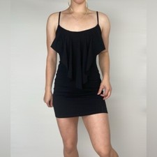 SUSANA MONACO Ruffle Black Sleeveless Mini Dress Stretch Bodycon Size Small