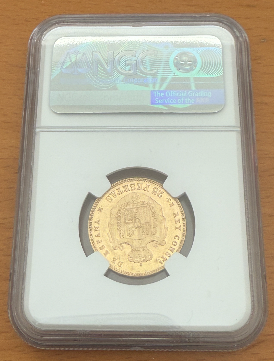 Spain 1880 (80) Gold 25 Pesetas NGC AU58 Alfonso XII | eBay Spain 1880 (80) Gold 25 Pesetas NGC AU58 Alfonso XII | eBay