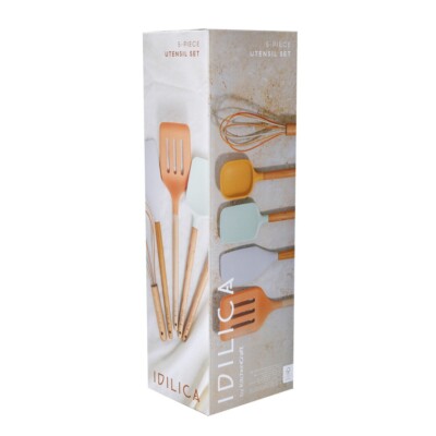 KitchenCraft Idilica Silikon Werkzeug Set, 5er Set Schneebesen Wender Spatel Löffel