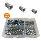 200 x Assorted Serrated Threaded Nutserts, 4mm, 5mm, 6mm & 8mm Nut Rivet Inserts