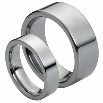 His Her's 8MM/6MM Tungsten Carbide Flat Pipe Cut Shiny Wedding Band Ring  set