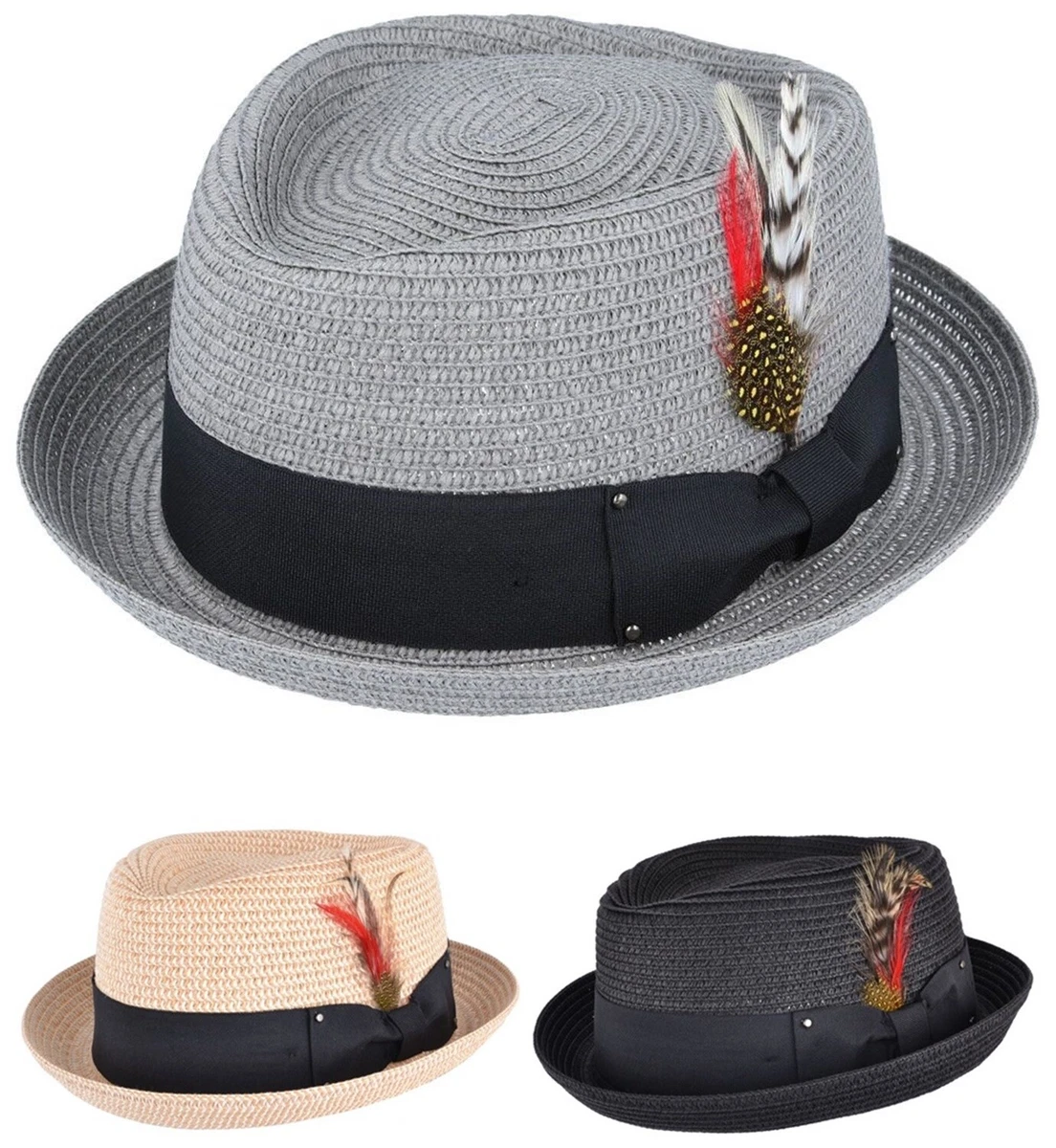 Mens or Ladies Straw Pork Pie Hat Summer Trilby Cap Sun Hat