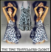 TOPSHOP Kate Moss Grey Halterneck Leopard Animal Chiffon 50s Retro Dress UK 14