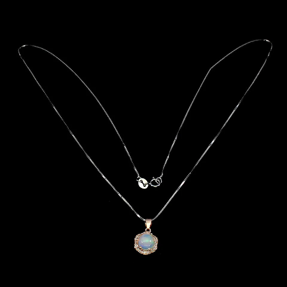 925 Sterling Silver Round Fire Opal 7mm Simulated Cz  Necklace 18 Inches - Image 3 of 4