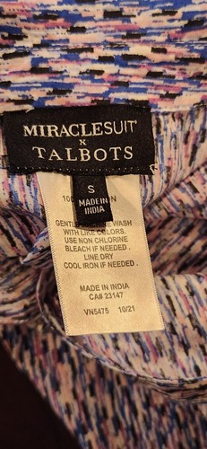 Women's Small Miraclesuit Talbots UPF50+ Swim Shirt Tab Sleeves Blue w/ Pockets - Picture 7 of 9