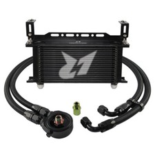 19 Row Engine Oil Cooler Oil Filter Adapter Bracket 10an Oil Hose Black