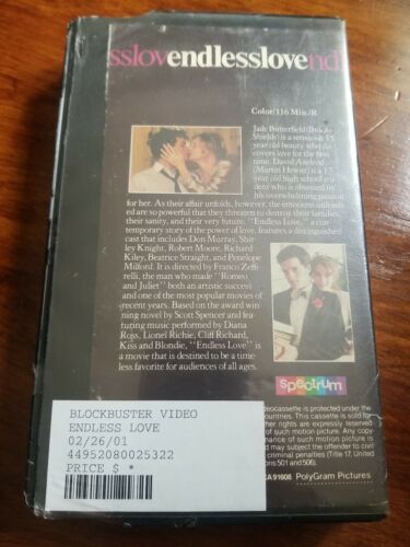 Endless Love (VHS,1981) Brooke Shields Martin Hewitt BlockBuster Video Sealed - Foto 3 di 7
