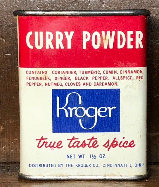 Curry Powder Vintage Tin Antique Metal Kroger Brand Removeable Top