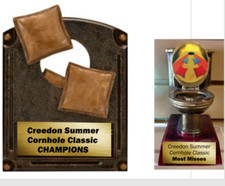 CORNHOLE AWARDS FIRST PLACE LAST PLACE WINNER LOSER TROPHY SET PERSONALIZED FREE
