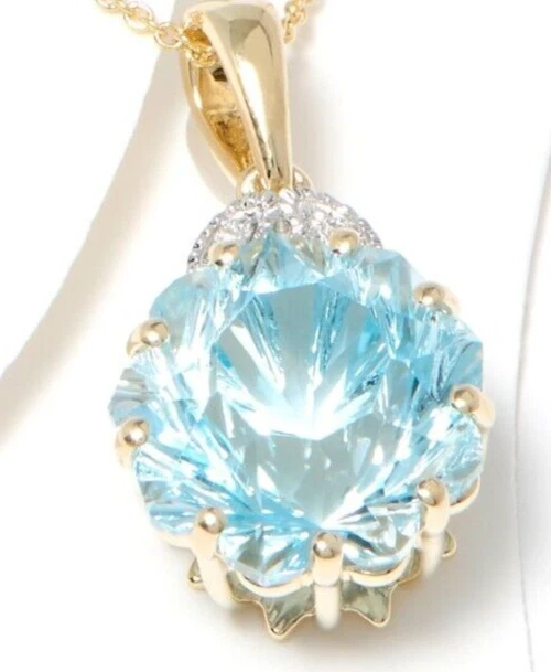 QVC Glenn Lehrer 14K Yellow Gold Blue Topaz & Diamond Pendant Necklace. 18" - Image 2 of 4