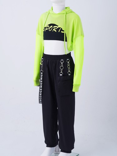 Girls Modern Jazz Dance Costume Outfit Hooded Hip Hop Street Dancewear Pants Set - Picture 10 of 22