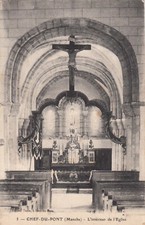 Carte postale ancienne MANCHE CHEF-DU-PONT 3 l'intérieur de l'église éd tarin éc