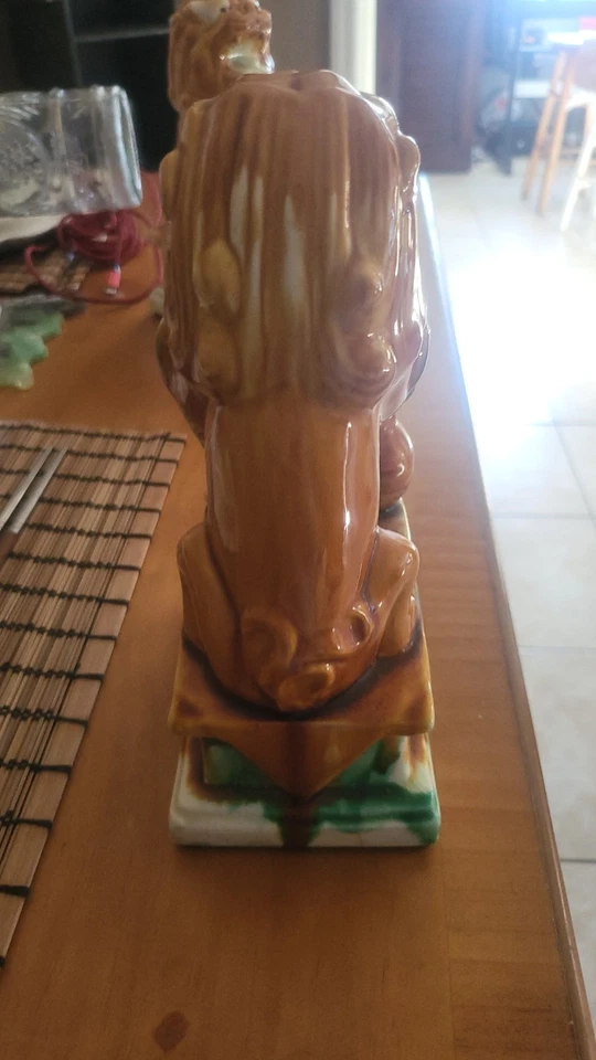 VTG 10" Chinese Green Brown  Glaze FOO DOG LION Dragon Palace Buddhist Figure - Image 4 of 4