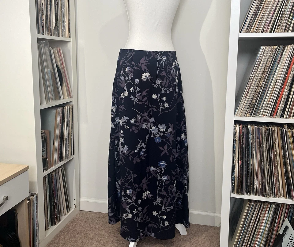 Maxi Falda Vintage Años 90’s Envoltura Azul Moody Estampado Floral Malla Abertura Lateral Para Mujer’s 8 Foto 2 de 4