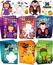36 Sheets Halloween Stickers for Kids Make Your Own 8.27"x5.7", Multicolor