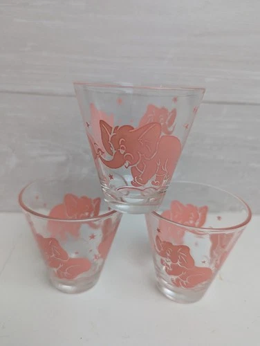 3 VINTAGE HAZEL ATLAS PINK ELEPHANT WHISKEY / SHOT GLASSES