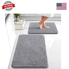 Chenille Bathroom Rugs Mats Sets 2 Piece, 30"x20" 24"x16", Grey  Ultra Soft ...