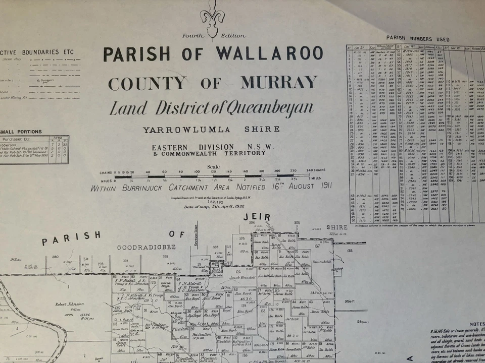Mapa parroquial vintage 1932-Wallaroo, condado de Murray, Queanbeyan NSW/ACT Foto 3 de 3