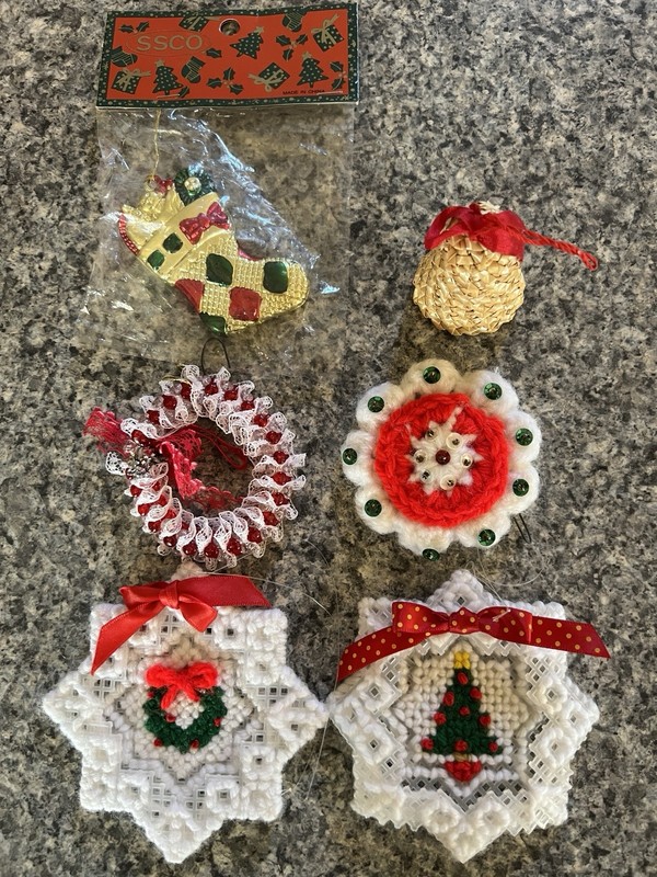 Lot Of 6 Vintage Handmade Christmas Ornaments - Crochet, Beaded