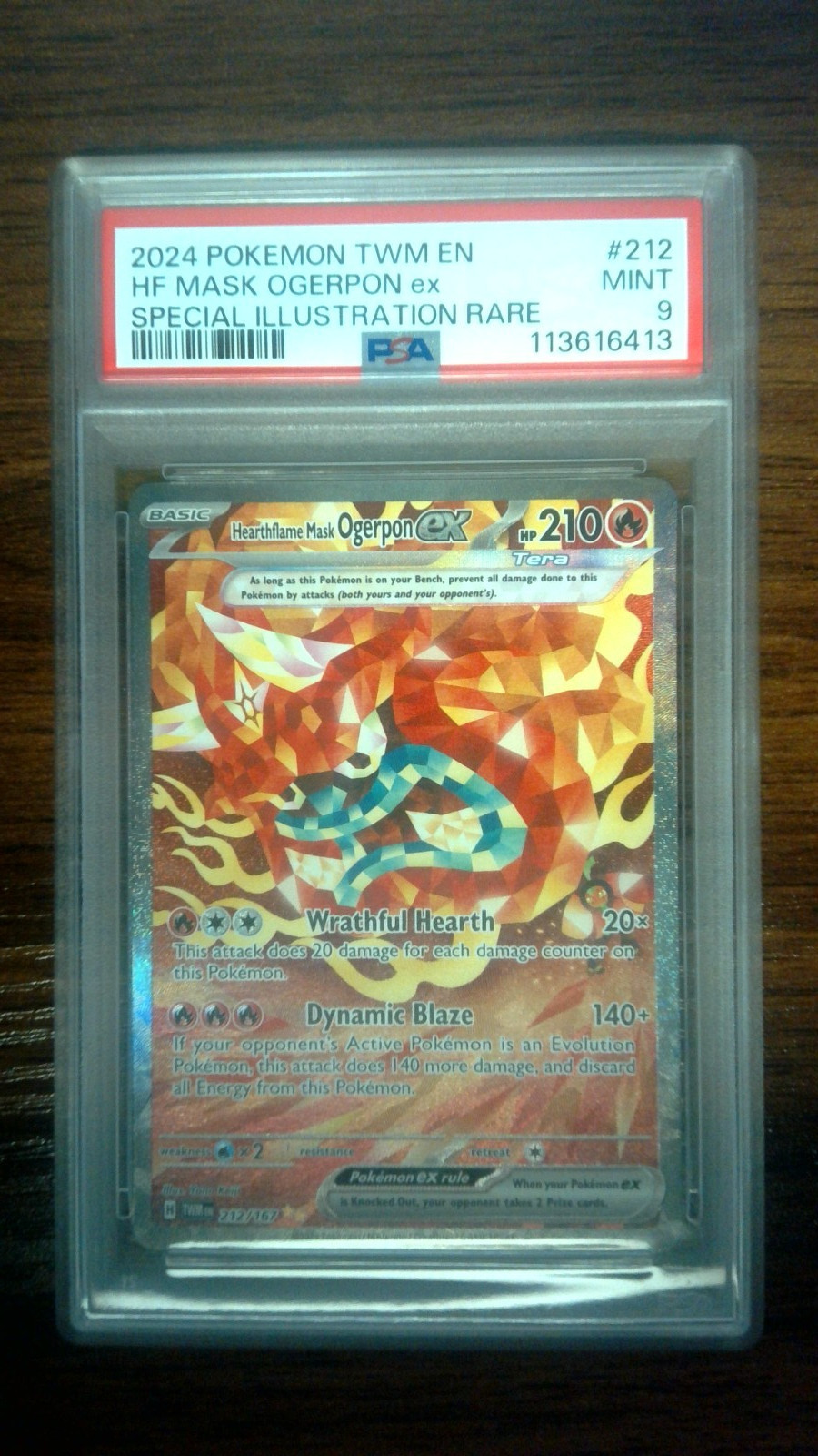 PSA 9 Hearthflame Mask Ogerpon EX #212/167 Pokémon Twilight Masquerade 2024