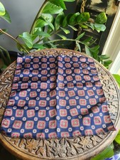 Men's Pocket Square Navy Red Gold Geometric Floral Medallion Suit Hanky