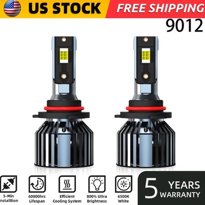 2PCS 9012 LED Headlight Bulbs Kit High/Low Beam Super Bright 6000K Cold White