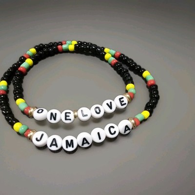 ONE LOVE JAMAICA  Beads Bracelet and  Anklet  Set 7 '' &  9.5''