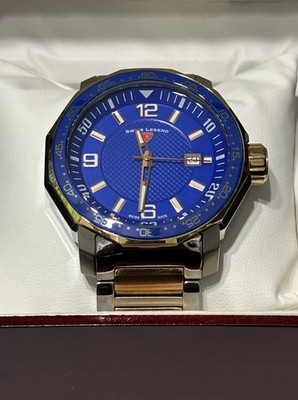 Swiss Legend Challenger 200M 316L 45mm Quartz Silver Gold Blue Dial Mens Watch