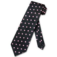 Vesuvio Napoli NeckTie BLACK with Light PINK Polka Dots Design Mens Neck Tie