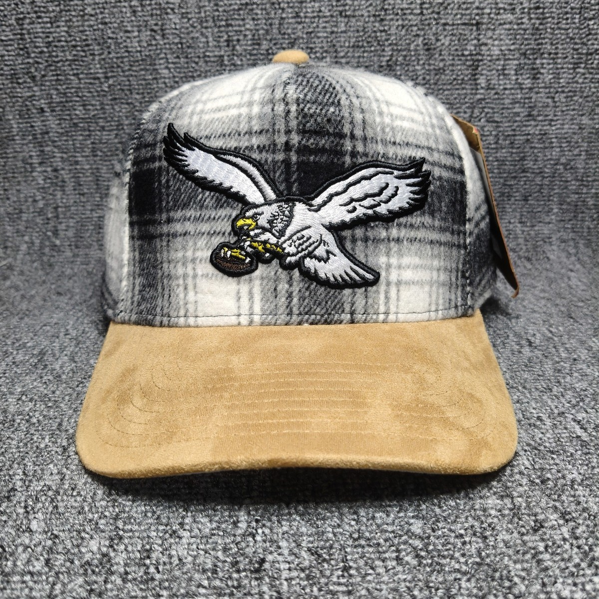 Mitchell & Ness Pro-Pinch Plaid Eagle Snapback Hat Black White Tan