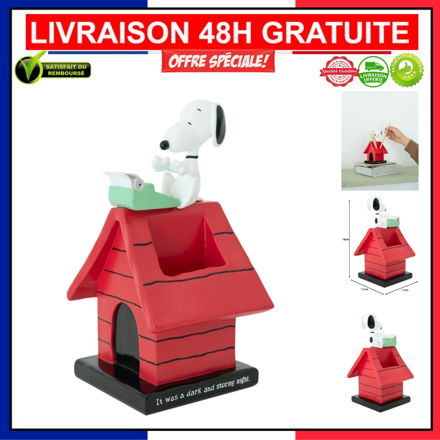 Pot à Crayons Snoopy Rangement Organisateur de Bureau Fournitures
