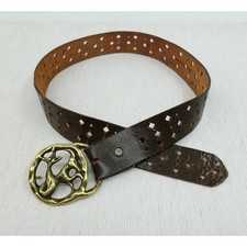 Vintage Capricorn Belt Womens 32 Brown Brass Buckle Patina Zodiac Art to Wear