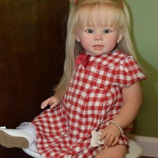 28" Finished Reborn Baby Doll Toddler Girl Hand-Rooted Long Hair Cloth Body Gift