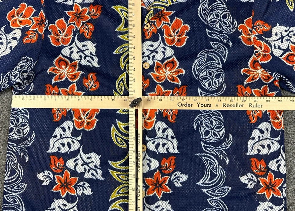 ODO Hawaiian Shirt Men L Floral Mesh Coco Shell Button Camp Y2K Retro Different - Image 4 of 4