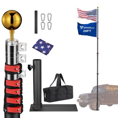 Yescom EZ GO Telescopic Flag Pole Kit with Tire Mount Base Outdoor Camping