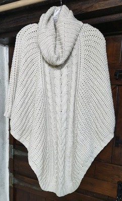 DAMEN ACCESSOIRE UK MEDIUM/LARGE BEIGE STRICK ROLLKRAGEN CAPE PONCHO PULLOVER OBERTEIL