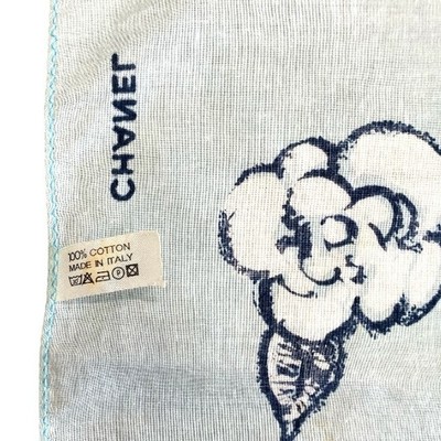 Chanel Scarf Handkerchief Bandana Camellia Logo Coco Mark Light