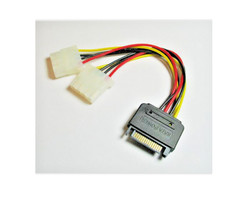 6" SATA 15 Pin Male to Dual 4 Pin Molex Female Y Splitter Adapter Cable