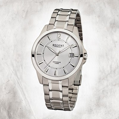Regent Titan Herren Uhr F-554 Quarzuhr Armband silber URF554