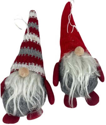 Set Of 2 Gnome Pixie Christmas Tree  Ornament Red Gray