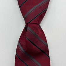 DKNY Silk Tie Mens Red Striped Floral 3.5" Wide Classic Necktie Made in USA