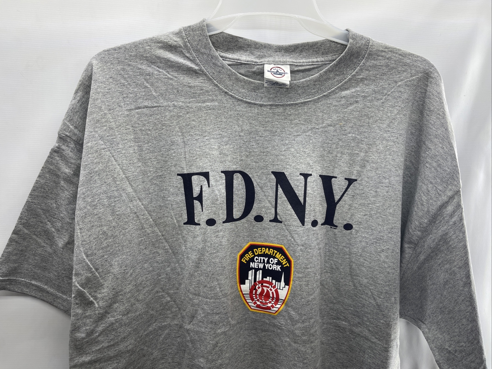 Gildan TShirt Mens Sz XL  Gray With Blue FDNY New York Fire Dept LOGO New